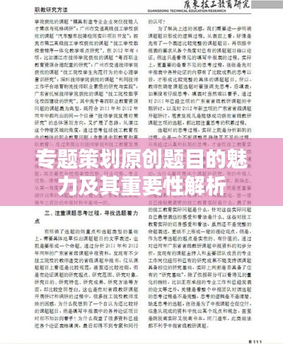 专题策划原创题目的魅力及其重要性解析